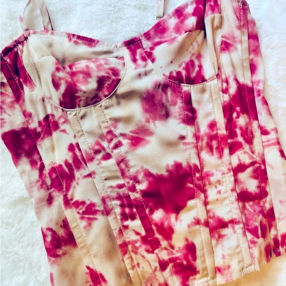 NWOT | Fuchsia Tie Dye Print Structured Corset Top - Picture 3 of 7